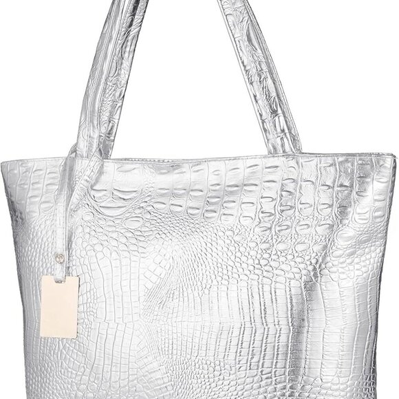 Women’s Crocodile Leather Tote Bag Large Shoulder Satchel Organizer - Picture 2 of 6